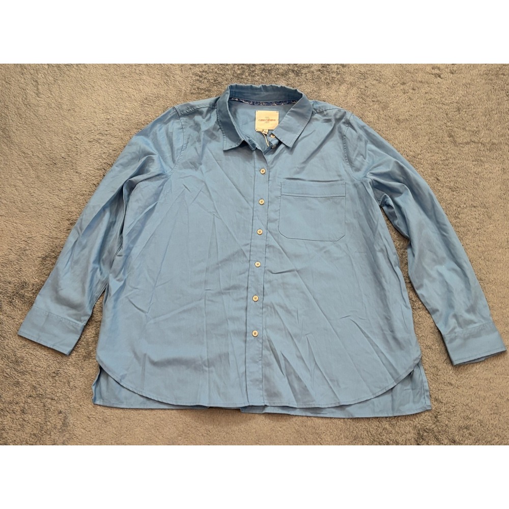 NWT Casa Cabana Shirt Womens XL Blue Long Sleeve Button Top Blouse Casual